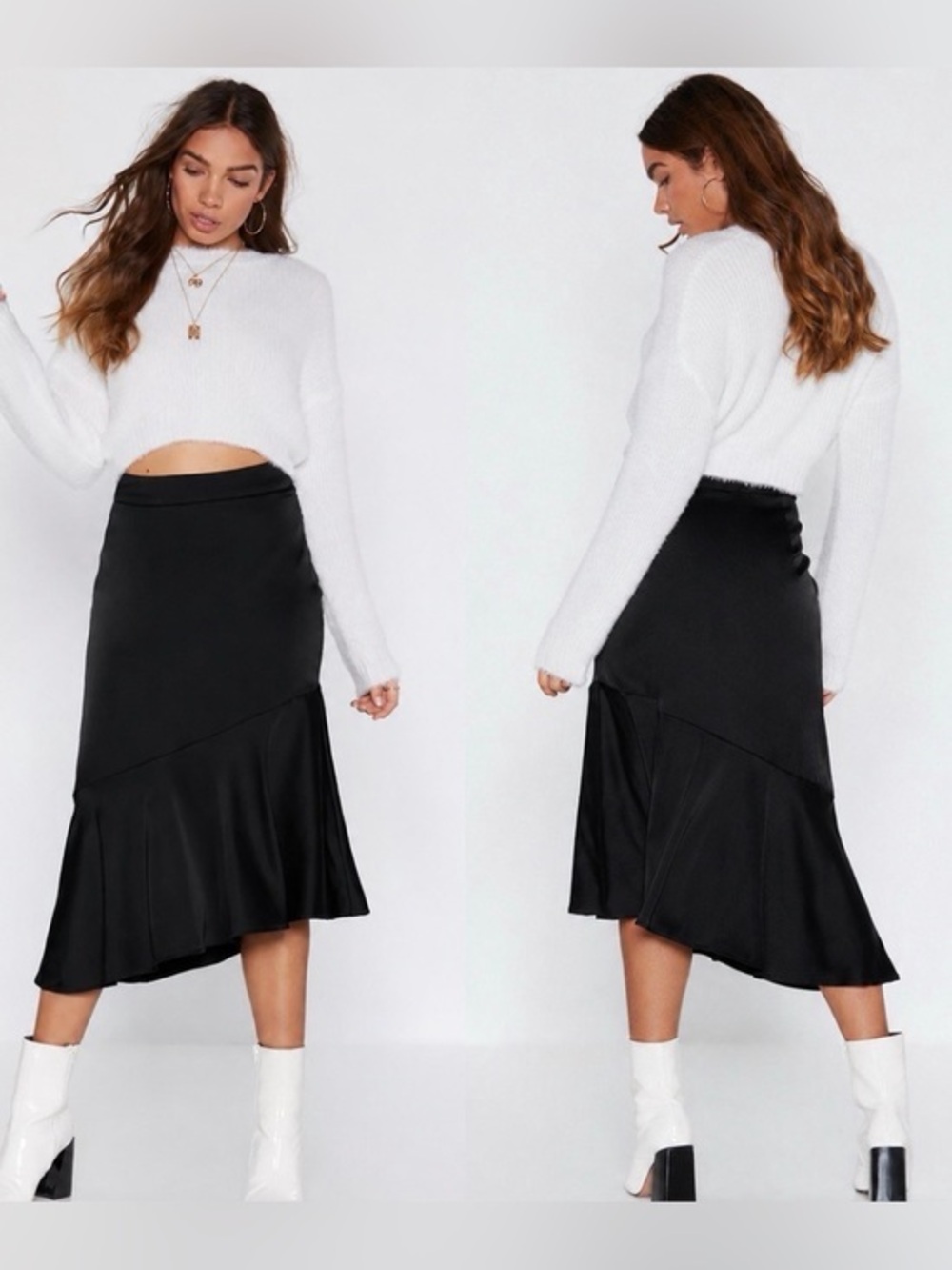 Jason Wu Classic Black Asymmetric Satin Midi Skirt - Women’s size XL